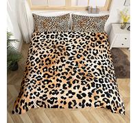 Homemissing Parure de Lit Imprimé Léopard 220x240cm Marron Noir Parure Léopard Housse de Couette Homme Femme Décor de Chambre Afrique Imprimé Guépard Housse de Couette Safari Motif Animal 3Pcs