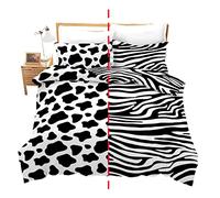 Homemissing Parure de Lit Imprimé Vache 140x200cm Housse de Couette Imprimé Zèbre 3D Parure Peau Animale Housse de Couette Fourrure Noir et Blanc Chambre Décor Réversible 2Pcs