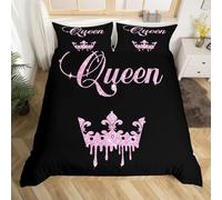 Homemissing Parure de lit moderne 3 pièces avec housse de couette pour grand lit - Noir et rose - Pour adolescents et adultes - Cadeau de Saint-Valentin (sans paillettes)
