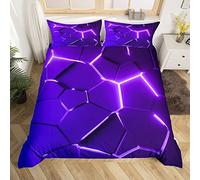 Homemissing Parure de Lit Nid d'abeille Parure de Lit Hexagonale Violet 200x200cm Ruche Géométrique Plaid Parure Housse de Couette Décor de Chambre Réticulé avec 2 Taie d'oreiller