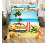 Homemissing Plage Parure de Lit 140x200cm Océan Mer Parure Housse de Couette Plage hawaïenne Housse de Couette Respirant Vacances d'été Tropical Leaves Salle Decor