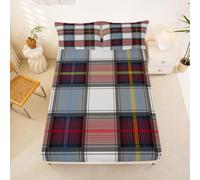 Homemissing Rose Bleu Gingham Drap Housse 90x200cm Adultes Enfants Garçons | Vintage À Carreaux Drap RéTro GéOméTrique Drap ajustable Tartan Grille Ensemble de draps 2 pièces Microfibre douce Polyester