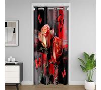 Homemissing Rose Rideau de Porte 86x203cm Papillons Peinture Abstraite à l'huile Rideau Occultant Rideaux pour Chambre Salon Moderne Art Rideaux Interieur Chambre Abstract Rideaux Exterieur d'entrée