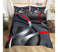 Homemissing Rouge Gris et Noir Parure de Lit 200x200cm Rétro Cercle Géométrie Sets de Housse de Couette Géométrique Cercle Housse de Couette Respirant Géométrie Swirl Parure Housse de Couette