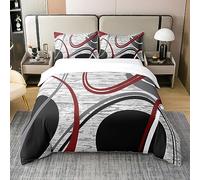 Homemissing Rouge Noir Gris Coton Housse de Couette pour Moderne Cercle ondulés Parure de Lit 220x240cm Résumé Modernee Art Parure Housse de Couette Stripe Rotation Sets de Housse de Couette