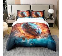 Homemissing Rugby Housse de Couette Rugby Sport 100% Coton Sets de Housse de Couette 220x240cm pour Enfants Garçon Fille Bleu Incendie Parure de Lit Match de Balle Parure Housse de Couette