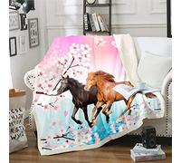 Homemissing Sherpa Couverture Cheval pour Enfants Couverture 150x200cm pour Filles Cherry Blossom Bedding pour Adolescents Couverture en Flanelle imprimée Cheval au Galop Animaux Sauvage