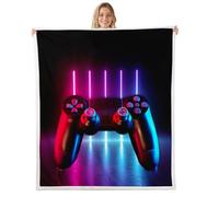 Homemissing Sherpa Couverture Gamepad 130x150cm Console Jeu vidéo Couvertures en Laine Gamer dégradé néon Gamer Gaming Game Controller Impression de Manette de Jeu Moderne Couverture en Peluche