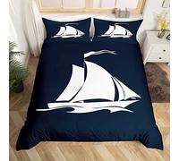 Homemissing SialHousse de Couette Boat Parure de Lit 140x200cm pour Enfants Garçons Décor Nautique Thèmes Sets de Housse de Couette Microfibres La Mer Côtière Marine Bleu Parure Housse de Couette