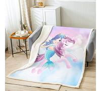 Homemissing Sirène Licorne Parure Couverture en Flanelle Dessin Animé Sirène de Couverture 100x130cm pour Enfants Garçons Filles Mignon Licorne Couverture en Peluche Doux et Moelleux