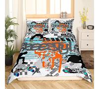 Homemissing Skateboard Parure Housse de Couette Hipster Decor Parure de Lit 200x200cm Hip Hop Decor Plaid Parure de Lit pour Enfants Microfibre Graffiti Décor de Chambre