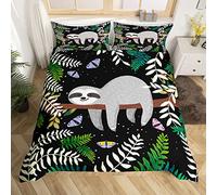 Homemissing Sloth Consolation Mignon Sloth Parure de Lit Enfants garçons Filles Galactique Papillons Housse de Couette 140x200cm Plantes Remplissage à l'intérieur des Feuilles Ensemble de Literie