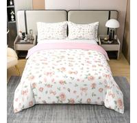 Homemissing Sombre Floral pour Kids Adults Housse de Couette 240x260cm Bébé | Ensemble housse de couette en coton NœUd Parure de lit Floral Printemps Boho Avec 2 taies d'oreiller 65x65 cm Respirant