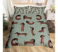 Homemissing Teckel Housse de Couette Enfants Mignon Saucisse Chiens Parure de Lit 200x200cm Dessin Animé Animal Parure Housse de Couette Décor de Chambre Chiot Teckel Amant avec 2 Taie d'oreiller