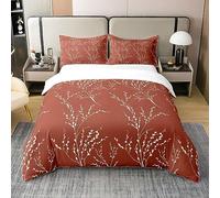Homemissing Terracotta Branches Housse de Couette 100% Coton 220x240cm Fleurs réversibles Prunier Parure de lit 100% Coton Decor Leaf Literie Set Ensemble de Literie Chambre literie