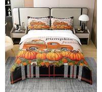 Homemissing Thanksgiving 100% Coton Housse de Couette 240x260cm Automne Citrouille Parure de Lit Enfants Automne animé Voiture Literie Set Femmes Hommes Buffle Plaid Décoration Ensemble de lit