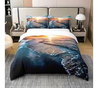 Homemissing Thème de Plage Parure de Lit Filles Garçons Hawaii mer Enfants Literie Set océan Coucher de Soleil Paysage Housse de Couette 200x200cm 100% Coton Vacances d'été Ensemble de literie