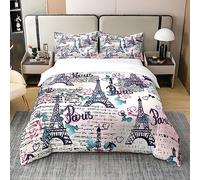 Homemissing Tour Eiffel Coton Housse de Couette 220x240cm Mode Paris thème Parure de lit Paris Paysage Urbain garçon Fille Adolescent Literie Set Vieux Journal décoration Ensemble de Literie