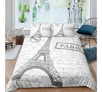 Homemissing Tour Eiffel Parure de Lit 140x200cm Paris Paysage Urbain Housse de Couette Rétro Carte Postale Imprimé Parure Housse de Couette Blanc Gris Morden Paris Décor Chambre Collection 2 pièces