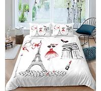 Homemissing Tour Eiffel Parure de Lit 240x260cm Mode Fille Ensembles de Housse de Couette Chic Paris Thème Housse de Couette Élégante Lady Room Decor Moderne Simple Trip Design Collection 3Pcs