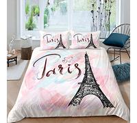 Homemissing Tour Eiffel Parure Housse de Couette Chic Paris Thème Housse de Couette pour Enfants Filles Femme Aquarelle Colorée Parure de Lit 140x200cm Mondialement célèbre Room Decor 2 pièces
