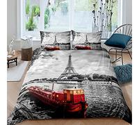 Homemissing Tour Eiffel Parure Housse de Couette Chic Thème Paris Parure de Lit 140x200cm Paris Paysage Urbain Imprimé Housse de Couette Microfibre Moderne Style Français Décor de Chambre