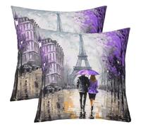 Homemissing Tour Eiffel Taies d'oreiller 60x60cm Couple Romantique Paris Taie Oreiller pour L'amant des Filles La Saint Valentin Violette Voyage en France Lot De 2 Housses de Coussin