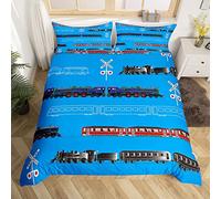 Homemissing Train Housse de Couette Enfants garçons Machine à Vapeur Ensemble de Literie pour Les Jeunes pour Les Adolescents Rail Transport Confortable de Rouge Bleu Noir Parure de Lit 220x240cm