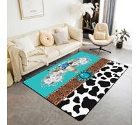 Homemissing TüRkis Vache Pression Tapis de Salon 100x150cm | Ouest Edelstein Tapis Salon Stier CrâNe LéOpard Kuhfell Tapis d'extérieur Squash BlüTe Doux Lavable