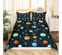 Homemissing Universe Planet Imprimé Parure de Lit 140x200cm Fusée Spatiale Parure Housse de Couette Cosmos Housse de Couette Breathable Cosmos Adventure Décor de Chambre