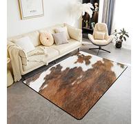 Homemissing Vache Tapis de Salon 150x200cm décoration en Cuir de Vache Tapis de Salon décoration d'intérieur Ferme Western Farm Animal Cuir Tartan imprimé Denim Blanc Marron Accent Tapis