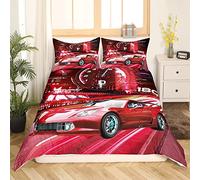 Homemissing Voiture de Course Housse de Couette Voiture de Sport de Course Parure de Lit 140x200cm pour Enfants Extreme Sports Sets de Housse de Couette Car Sports Rouge avec 1 taie d'oreiller