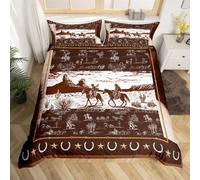 Homemissing Western Housse De Couette 220 x 240 Cm Cheval Denim Parure De Lit Garçon Filles Adolescent Rural Western Decor Country Wild Down Jacket White Ensemble Literie