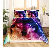 Homemissing Wild Wolf Parure de Lit 200x200cm 3D Wolf Print Parure Housse de Couette Safari Animal Pattern Housse de Couette Luxury Room Decor Colroful Gradient Collection