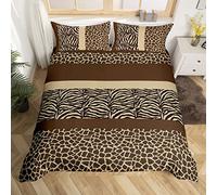 Homemissing Zebra Stripes Sets de Housse de Couette Girafe Print Parure de Lit 240x260cm Brown Zebra Giraffe Skin Texture Housse de Couette Zoo Animal Fur Printed Room Decor