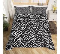 Homemissing Zebra Stripes Sets de Housse de Couette Zèbres Skins Parure de Lit 200x200cm Safari Wild Print Housse de Couette pour Enfants Africa Wildlife Design Microfibre Noir Blanc Décor de Chambre