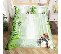 Homemissing Zen Parure de Lit 200x200cm Kids Nature Green Bamboo Sets de Housse de Couette Zen Spiritual Housse de Couette Breathable Room Decor