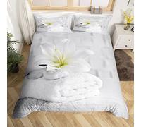 Homemissing Zen Stones Housse de Couette Zen Spiritual Floral Parure de Lit 200x200cm pour Enfants Décor Méditation Parure Housse de Couette Tranquil Nature Oeuvre 3Pcs