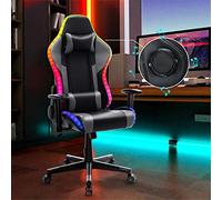 HomeMiYN Chaise de Gaming Chaise de Jeu Réglable en Hauteur avec Coussin Lombaire, Design Ergonomique Professionnelle avec Lumière Surround Multicouleur LED et Haut-Parleur Bluetooth 5.0 (Gris Noir)