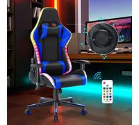 HomeMiYN Chaise de Gaming Professionnelle avec Lumière Surround Multicouleur LED et Haut-Parleur Bluetooth 5.0, Chaise de Jeu Réglable en Hauteur avec Coussin Lombaire, Design Ergonomique (Bleu Noir)