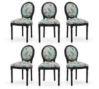 HomeMiYN Chaise Medaillon Chaise de Salle à Manger de Style Louis-XVI en Tissu Lin, Chaises de Dîner Dossier Doux pour Chambre, Salon, Restaurant (Bleu-Lot de 6)