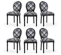 HomeMiYN Chaise Medaillon Chaise de Salle à Manger de Style Louis-XVI en Tissu Lin, Chaises de Dîner Dossier Doux pour Chambre, Salon, Restaurant (Noir-Lot de 6)