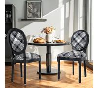 HomeMiYN Chaise Medaillon Lot de 2, Chaise de Salle à Manger de Style Louis-XVI en Tissu Lin, Chaises de Dîner Dossier Doux pour Chambre, Salon, Restaurant, Noir