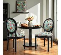 HomeMiYN Chaise Medaillon Lot de 2, Chaise de Salle à Manger de Style Louis-XVI en Tissu Lin, Chaises de Dîner Dossier Doux pour Chambre, Salon, Restaurant, Bleu