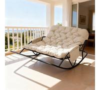 HomeMiYN Fauteuil à Bascule Extérieur avec Coussin pour Deux, Support de Pied, Rocking Chair Papasan pour Chambre, Salon, Terrasse, Jardin, Balcon, capacité de Charge 240 kg,Tissu technologique,Beige