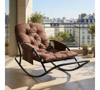 HomeMiYN Fauteuil à Bascule Extérieur, Rocking Chair Papasan avec Coussin, Support de Pied, Cadre en métal, pour Chambre, Salon, Terrasse, Jardin, Balcon, capacité de Charge 120 kg,Tissu rayé