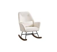 HOMEMIYN Fauteuil à bascule, tissu effet laine teddy, blanc cassé