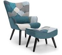 Fauteuil Scandinave de salon en Canvas Patchwork avec Pouf Intégré - Élégance et Confort