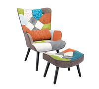 HomeMiYN Fauteuil Patchwork avec Repose Pied, Scandinave avec Support Lombaire, Fauteuil et Chaises pour Salon, Coin Lecture, Balcon, Orange, Capacité de Charge 150 kg
