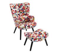 HomeMiYN Fauteuil Patchwork avec Repose Pied, Scandinave avec Support Lombaire, Fauteuil et Chaises pour Salon, Coin Lecture, Balcon, Orange, Capacité de Charge 150 kg